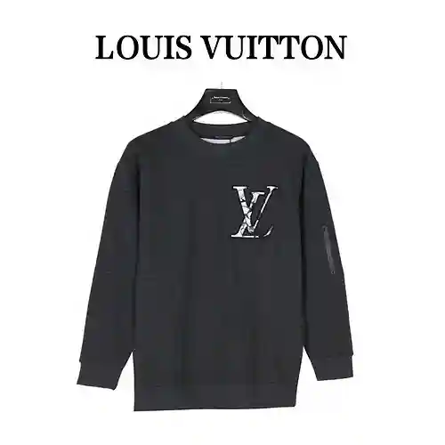 LV/Louis Vuitton 23Fw sudadera polar bordada de esquí camisa de algodón con cuello redondo