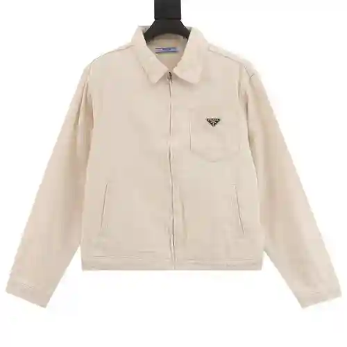 Pra*da/Prada 23Fw chaqueta de lino y algodón con cremallera y logo triangular