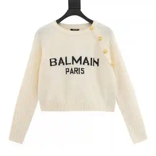 BALMAIN Balmain 23SS 23FW Otoño e Invierno suéter de cuello redondo con diseño de hebilla de metal c