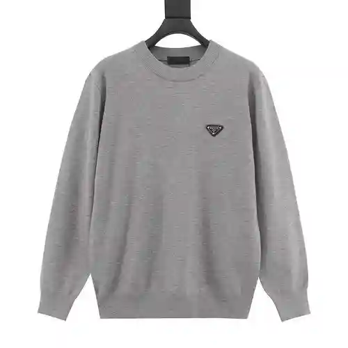 Pra*da/Prada 23Fw suéter con cuello redondo y logo triangular en el pecho