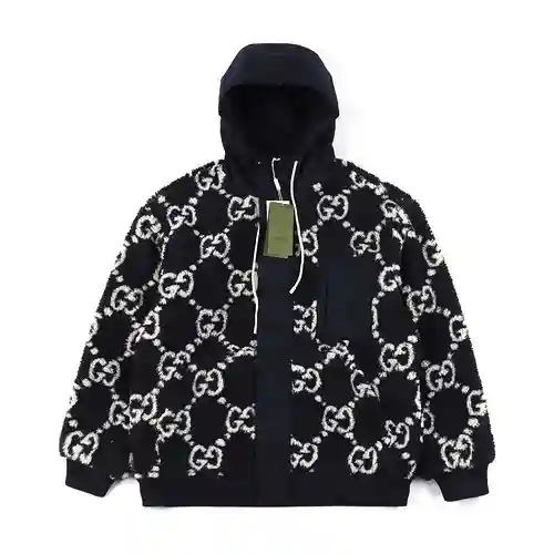 GU*CCI/Gucci chaqueta azul con cremallera en jacquard con doble G