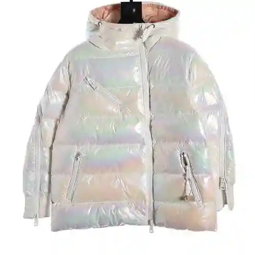 Chaqueta de plumas láser con cremallera diagonal enmascarada MC