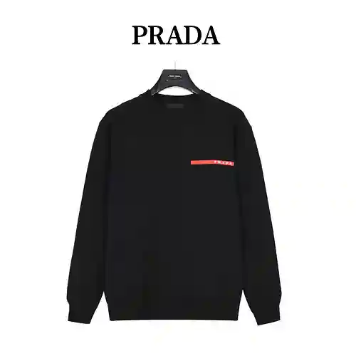 Pra*da/Prada 23Fw sudadera clásica con ribete rojo y cuello redondo