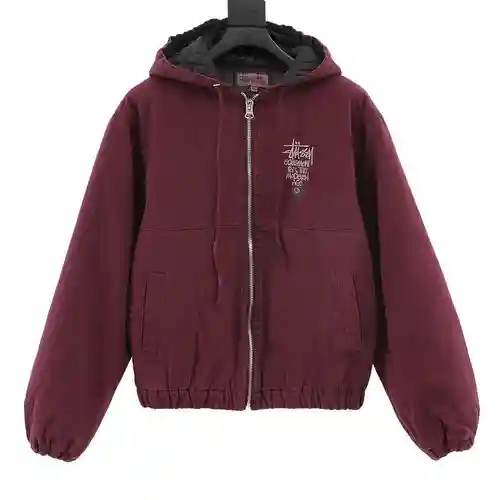 Stu*ssy Stu*ssy chaqueta de algodón con capucha negra bordada con letras antiguas lavadas 8