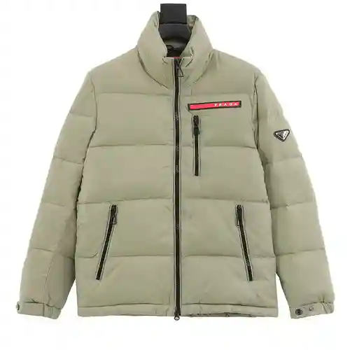 Pra*da/Prada 23Fw chaqueta de plumas con cuello levantado a rayas rojas