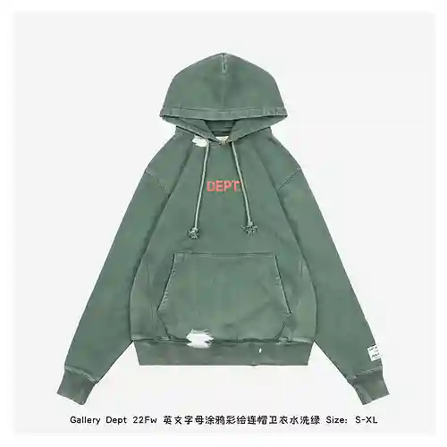 GD 22Fw Sudadera con capucha pintada con graffiti en letras inglesas, verde lavado