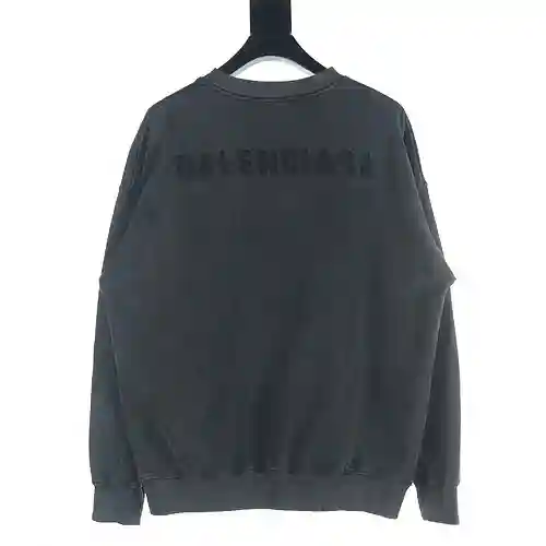 Balenciaga BLCG 23Fw sudadera con cuello redondo desgastada y lavada con bordado de letras oscuras