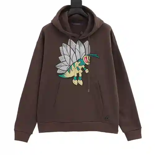 Sudadera con capucha y bordado de terciopelo con abejas 1V