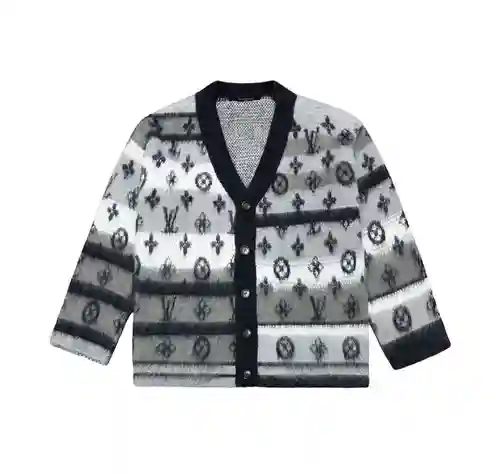 LV/Louis Vuitton 23Fw chaqueta tipo cárdigan de mohair a rayas con estampado presbicia