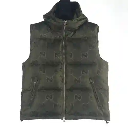 Gucci GUC 23FW chaleco de plumas de jacquard con estampado oscuro y GG grande