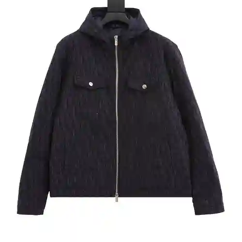 Chaqueta de plumón con capucha y logo en jacquard desgastado, lavado y estampado de CD
