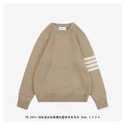 TB 23Fw jersey de lana con cuello redondo y canalé grueso a rayas de cuatro barras