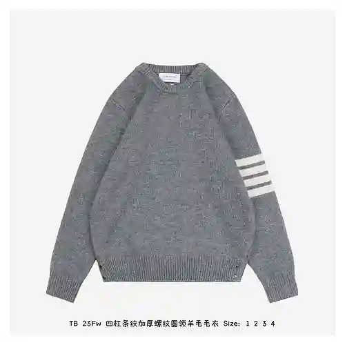 TB 23Fw jersey de lana con cuello redondo y canalé grueso a rayas de cuatro barras
