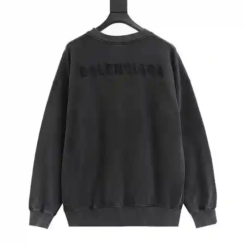 Blcg 23Fw sudadera con cuello redondo desgastada y lavada con bordado de letras y logo oscuro