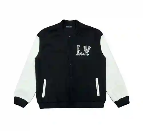 Chaqueta de uniforme de béisbol con costuras de diamantes calientes de perlas LV/Louis Vuitton