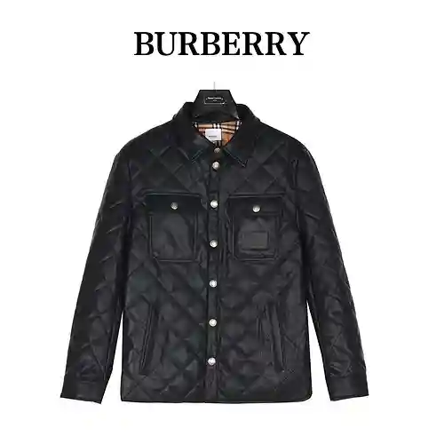 BBR/Burberry 23Fw chaqueta de algodón con pinza para la ropa de cuero con diamantes y bolsillo con s