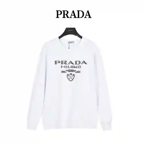 Pra*da/Prada 23Fw sudadera con cuello redondo y logo en mosaico bordado