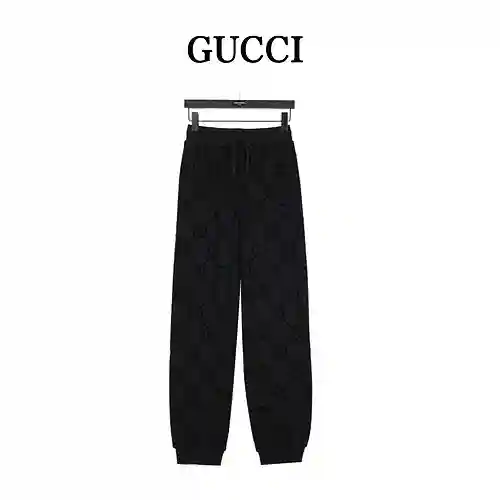 Gu*cci/Gucci 23Fw pantalones de algodón flocado con estampado oscuro y GG completo