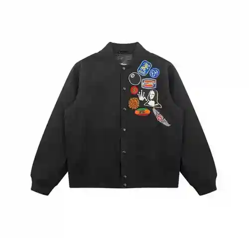 Stu*ssy/Stuxi 23FW chaqueta de béisbol de lana con varias etiquetas y manivela