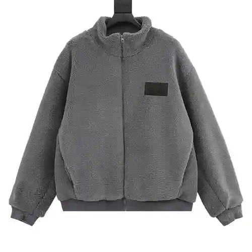 Chaqueta de cuello vuelto de piel aterciopelada gris 1V