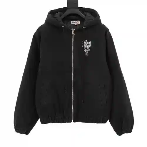 Stu*ssy Stu*ssy chaqueta de algodón con capucha negra bordada con letras antiguas lavadas 8
