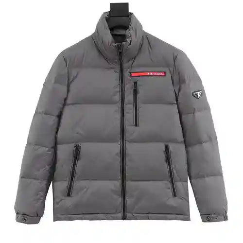 Pra*da/Prada 23Fw chaqueta de plumas con cuello levantado a rayas rojas