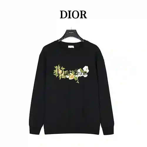 CD Dior X TEARS Sudadera de algodón con cuello redondo y estampado de letras bordadas en las articul