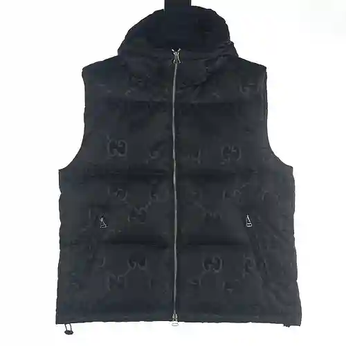 Gucci GUC 23FW chaleco de plumas de jacquard con estampado oscuro y GG grande