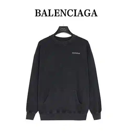 BLCG/Balenciaga 23Fw sudadera con cuello redondo desgastada y bordado de letras invertidas