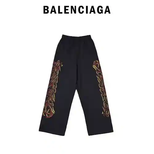 BLCG Balenciaga pantalones deportivos rectos de pernera ancha con logo de cápsula y graffiti en llam