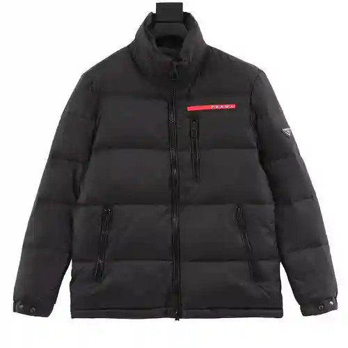 Pra*da/Prada 23Fw chaqueta de plumas con cuello levantado a rayas rojas