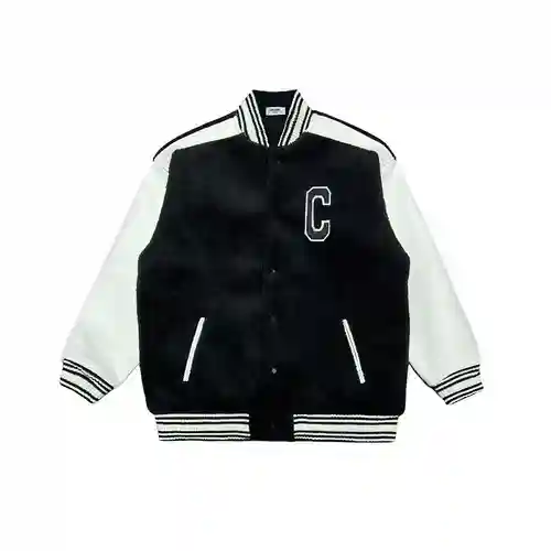CE/Céline chaqueta béisbol de lana de cordero con parche C grande y patchwork