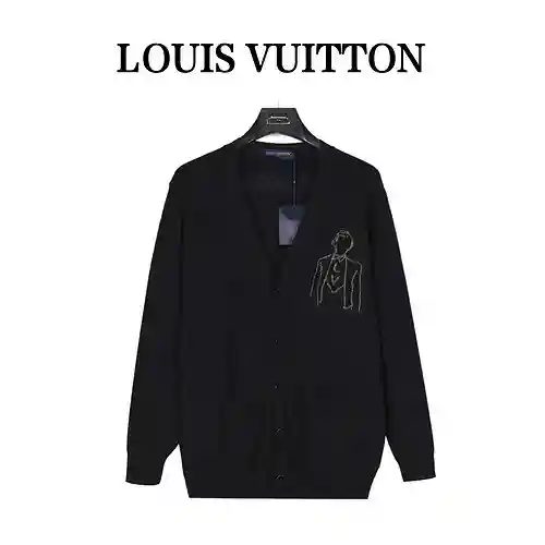 Suéter tipo cárdigan con bordado de cuentas y personaje LV/Louis Vuitton 23Fw