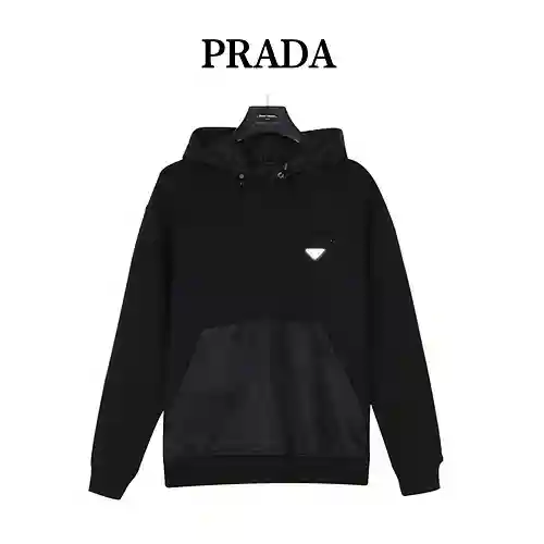 Pra*da/Prada 23Fw sudadera con capucha y patchwork de nailon