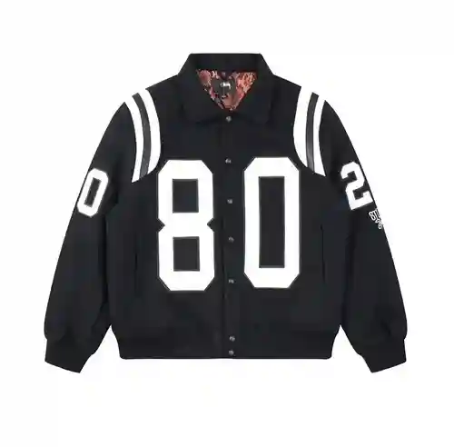 Stu*ssy/Stuxi 23ss chaqueta de béisbol acolchada con 80 parches y solapa de pitón