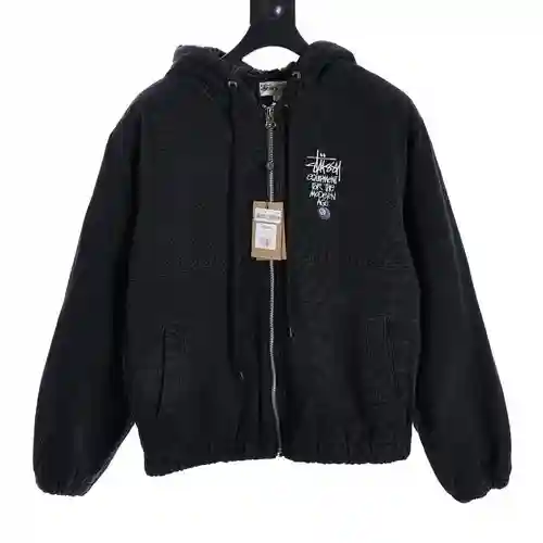 Stu*ssy Stu*ssy chaqueta de algodón con capucha negra bordada con letras antiguas lavadas 8