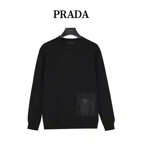 Pra*da/Prada 23Fw sudadera con cuello redondo y bolsillo con logo triangular