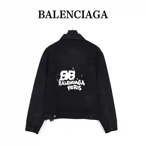 BLCG/Balenciaga 23ss Double B chaqueta vaquera con estampado de graffiti pintada a mano