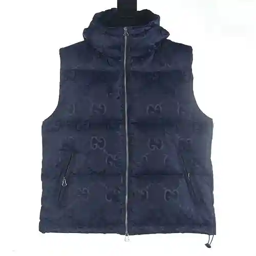 Gucci GUC 23FW chaleco de plumas de jacquard con estampado oscuro y GG grande