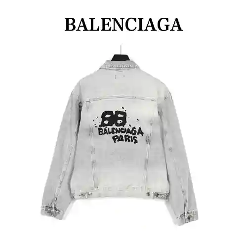 BLCG/Balenciaga 23ss Double B chaqueta vaquera con estampado de graffiti pintada a mano