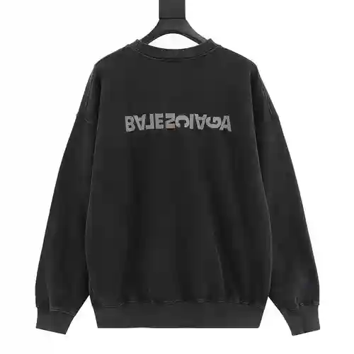 Blcg 23Fw sudadera con cuello redondo desgastada y lavada con bordado de letras en el reverso