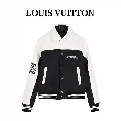 Chaqueta estilo béisbol con patchwork de nailon y cuero LV/Louis Vuitton 23Fw