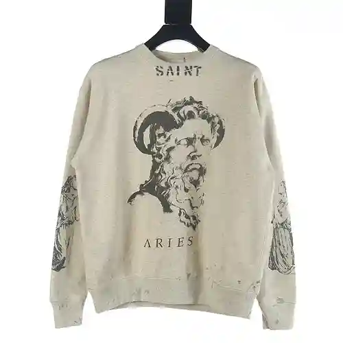 SAINT*MICHAEL SM 23FW Sudadera con cuello redondo y estampado desgastado con retrato de cabra