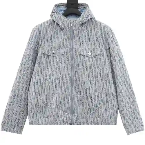 Chaqueta de plumas con capucha y logo CD en jacquard integral