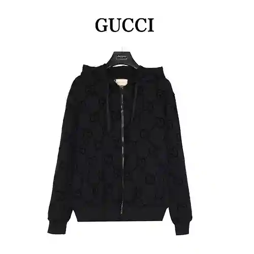 Gu*cci/Gucci 23Fw chaqueta con capucha y cremallera con estampado oscuro y GG completo