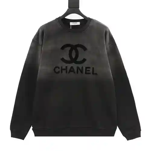 CHA*NEL / Chanel Sudadera con cuello redondo y logo flocado lavado degradado