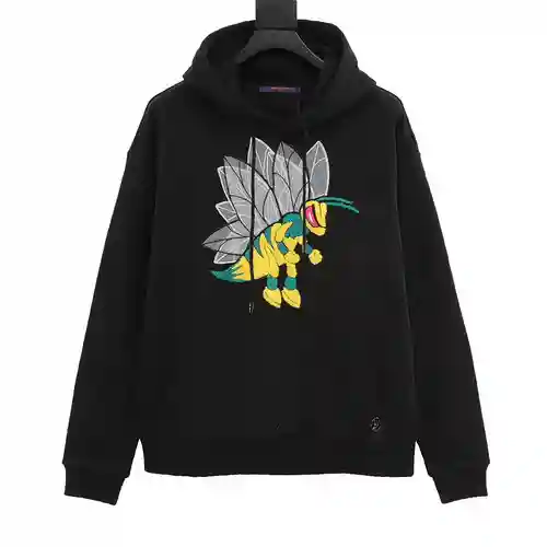Sudadera con capucha y bordado de terciopelo con abejas 1V