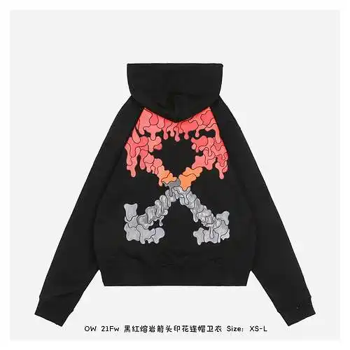 Sudadera con capucha y estampado de flechas de lava en negro y rojo OW 21Fw