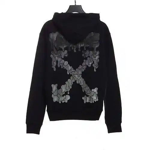 Sudadera con capucha OW en blanco y negro con flecha derretida