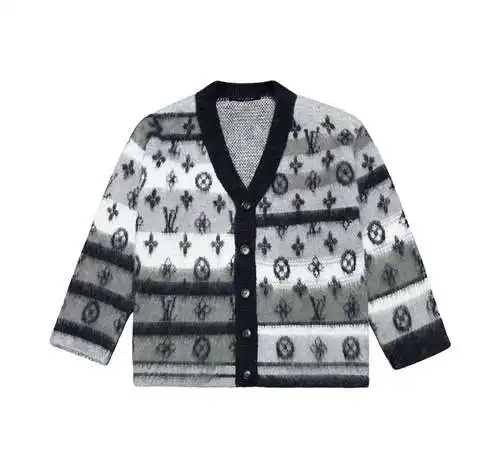 LV/Louis Vuitton 23Fw chaqueta tipo cárdigan de mohair a rayas con estampado presbicia